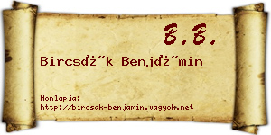 Bircsák Benjámin névjegykártya